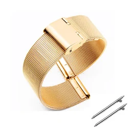 Luxurious Milanese Stainless Steel Metal Watch Band Bracelet - Black & Rose Gold Finish - 22mm (GOLD)