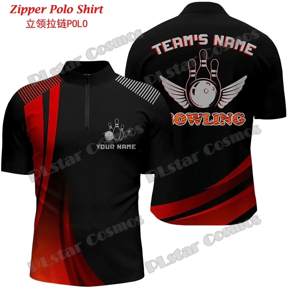 Personalized Name Bowling Team Jerseys 3D Printed Men's Quarter-Zip polo Shirt Summer Unisex Casual Bowling Jersey Zipper PO48