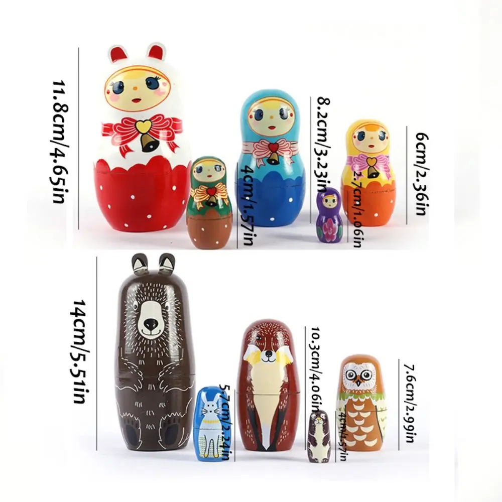 Cute 5Pcs/Set Animal Matryoshka Doll Smooth Wood Girls Russian Doll Craft Safe Wooden Stacking Dolls Xmas