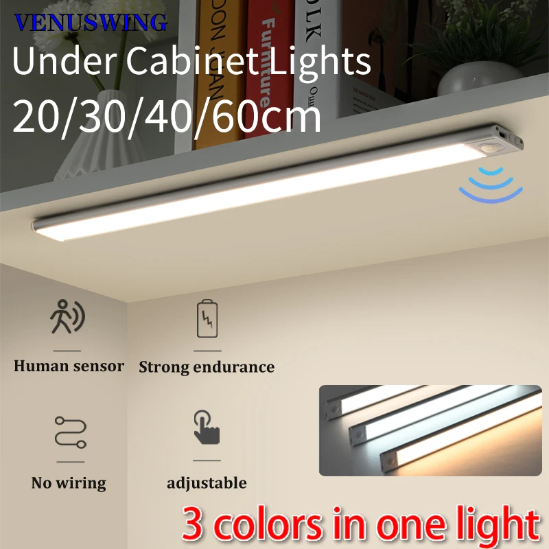 20/30/40/60cm Ultra-thin LED Cabinet Light Rechargeable Motion Sensor Light USB Night Light For Wardrobe Closet Kitchen Lighting