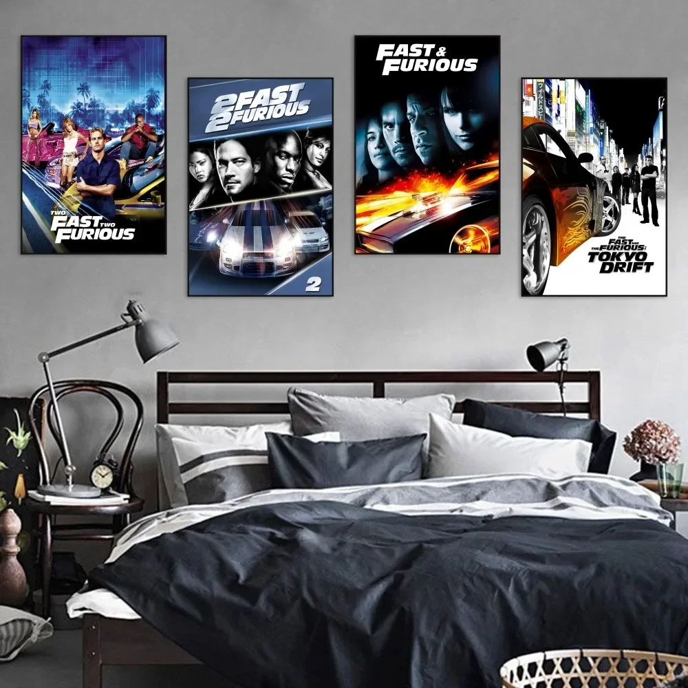 

Fast Furious Classic Movie Poster Self-adhesive Art Poster Retro Kraft Paper Sticker DIY Room Bar Cafe Decorative Painting