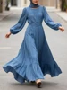 ZANZEA Autumn Fashion Long Sleeve Muslim Dress Abaya Women Elegant Party Dresses Ramadan IsIamic Robe Spring Belted Vestido 2026