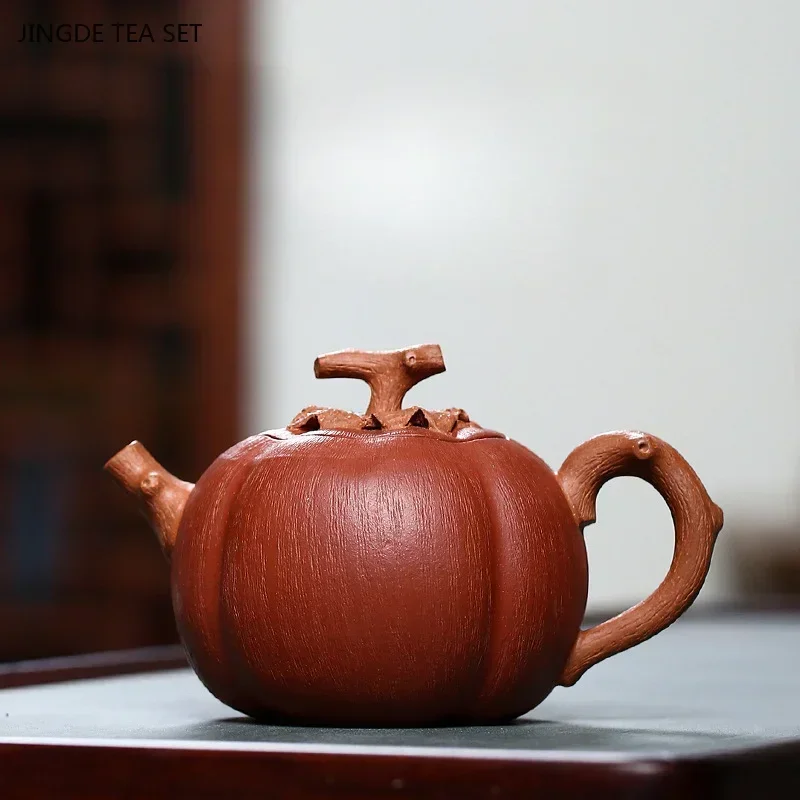 1pc 140ml Yixing Purple Clay Teapot Famous Handmade Raw Ore Filter Teapot Persimmon Shape Beauty Tea Infuser Home Zisha Tea Set