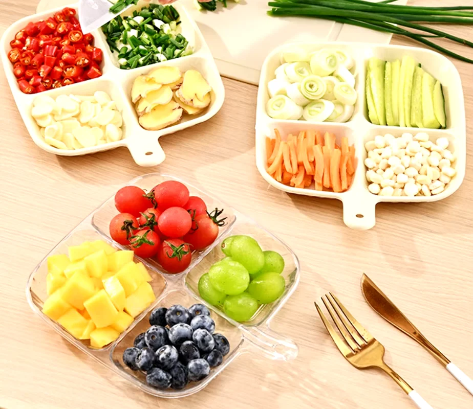 Portioned Dining Plate with Handle: Healthy Snack & Fruit Dish for Weight Loss, Fat Reduction, Ideal Kitchen & Household Sidewar