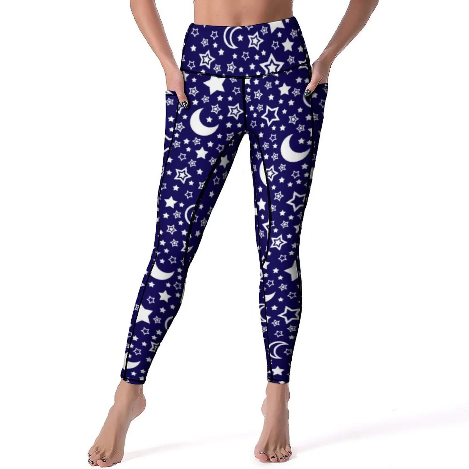 

Night Sky Leggings Moon and Stars Print Push Up Yoga Pants Cute Elastic Yoga Legging Female Pattern Workout Sport Pants