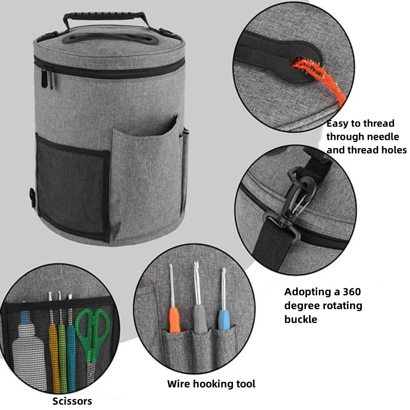 Large Capacity Crochet Bag: Yarn Storage, Knitting Needle Organizer, Crochet Tote Bag with Front Pocket for Yarn, Hooks, Needles