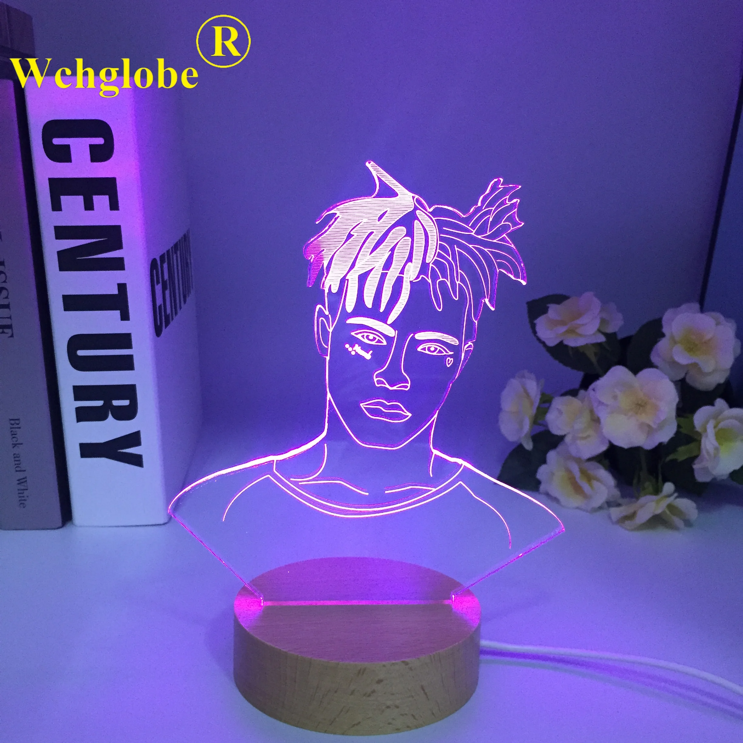 

American Rapper Singer Figure Wooden Night Light Led 7 Colors Changing 3D Nightlight The Western Pop Bedroom Lamp Dropship