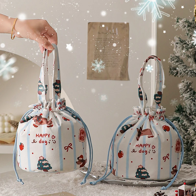 1PC Christmas Gift Bags Multi-Size Drawstring & Tote Bags With Cute Dachshund, Christmas Tree Pattern