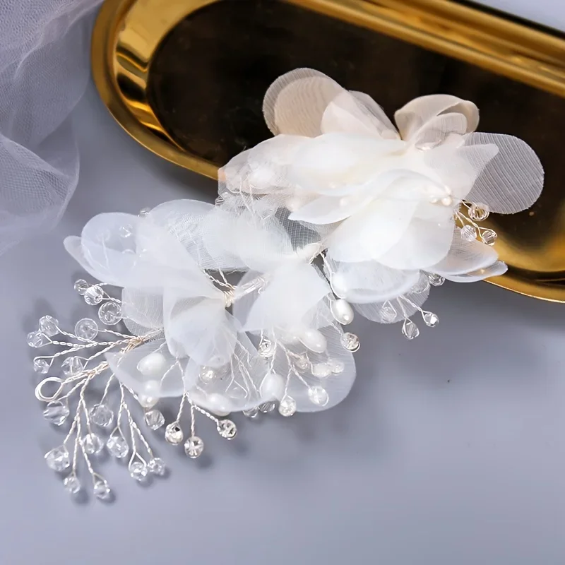 Hair Accessories Silver Crystal Flower Hair Clips For Women Bride