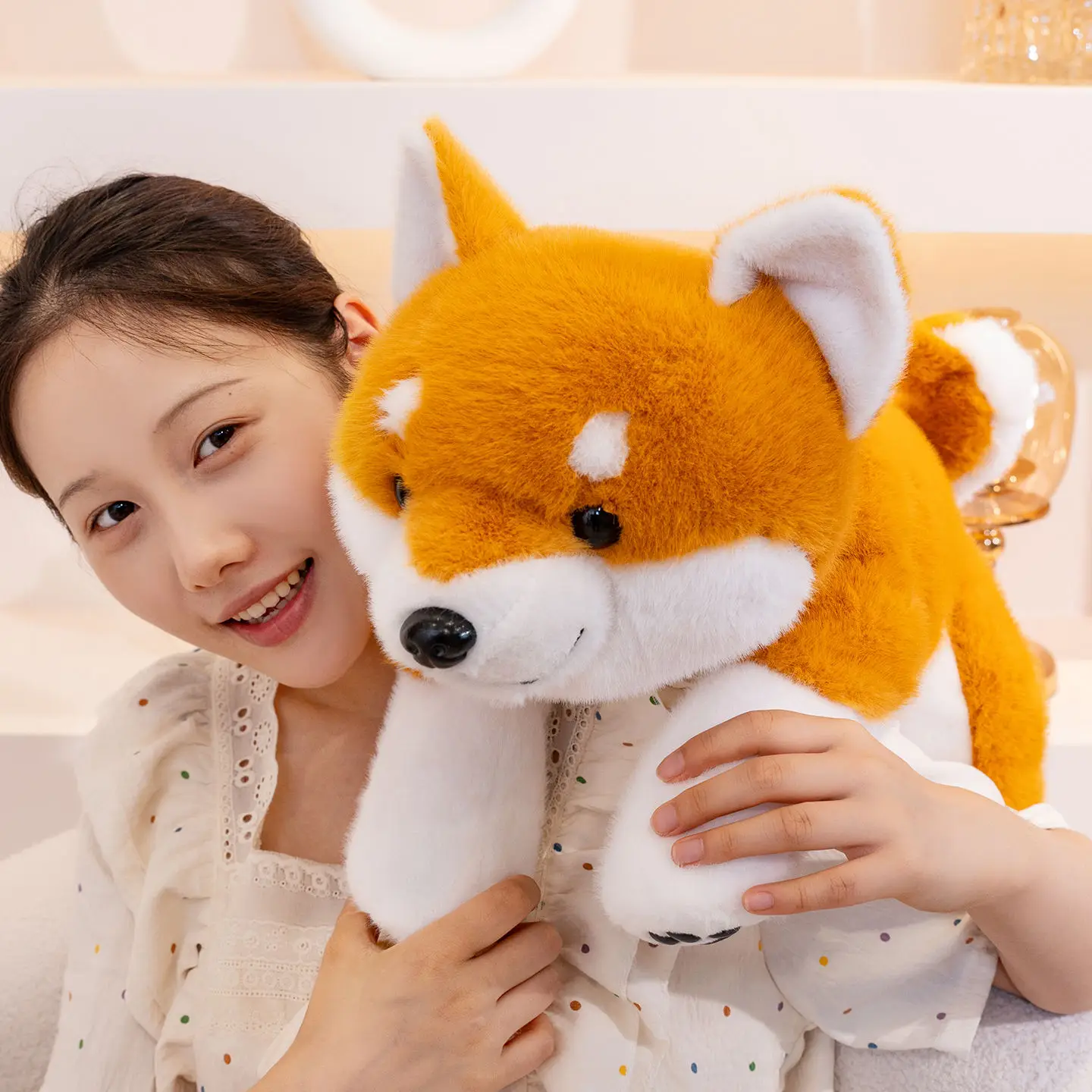 Soft Anime Shiba Inu Dog Plush Toys Stuffed Animal Plushie Lying Puppy Toy Cartoon Throw Pillow Nap Sleep Bed Cushion Gift