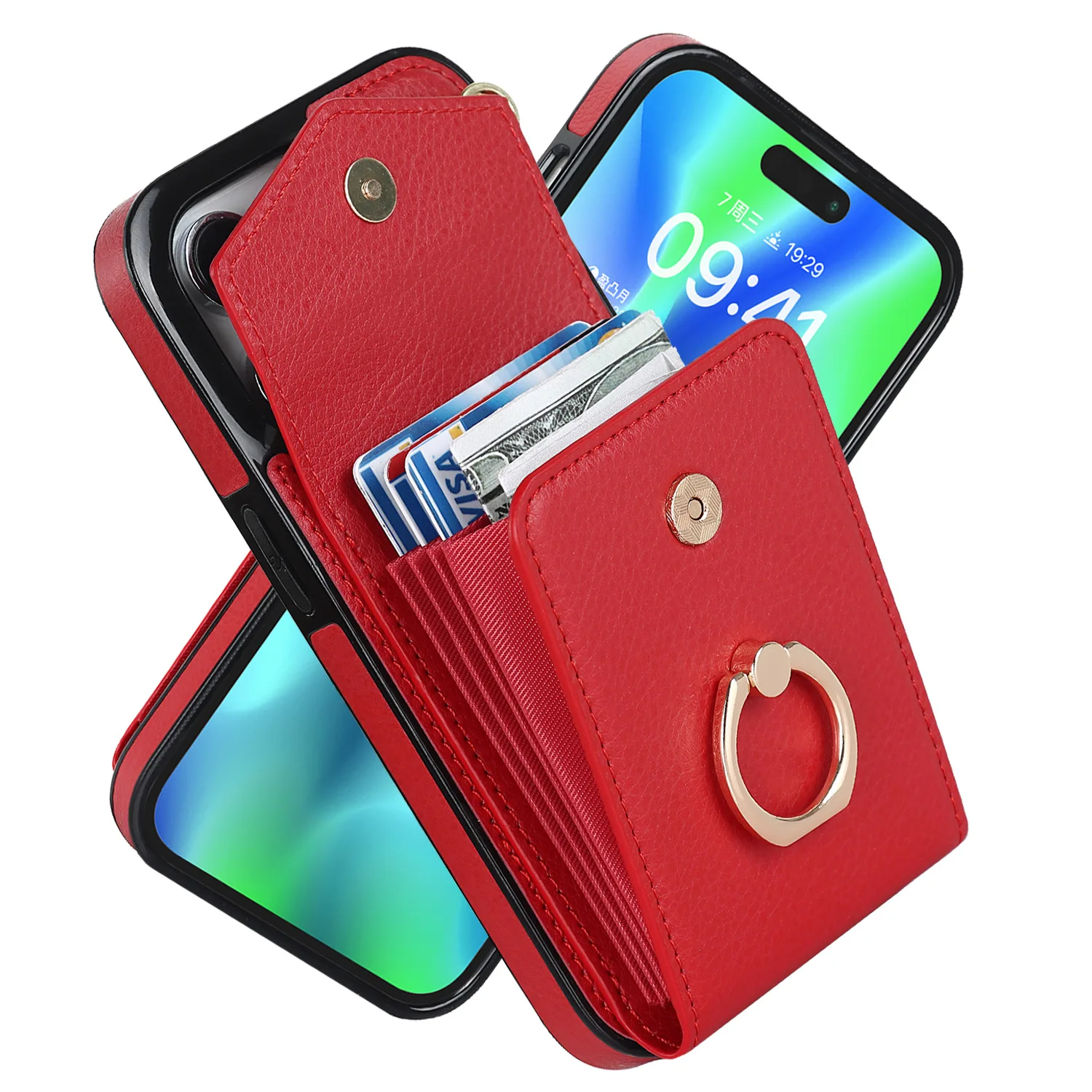 Multi Card Slot With Finger Ring Phone Cover For Iphone 14 Plus 13 12 Mini 11 Pro Max Xr Xs 7 8 Plus Se 2020 Wallet Lanyard Case