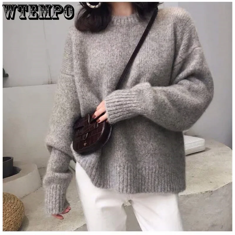 

WTEMPO New Korean Women's Sweater Loose O Neck Pullover Long Sleeve Fashion Versatile Knitwear Winter Clothes Women Wholesale