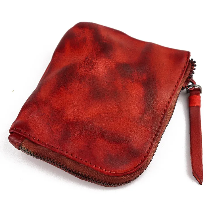 Handmade Vintage Coin Purse with Zipper, Mini Hard Wallet