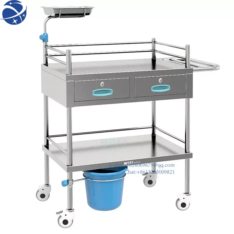 

YUN YIMGE-TE26 MEDIGE Hospital Equipment Stainless Steel Medicine Delivery With Wheels Clinic 2 Tier Medical Trolley
