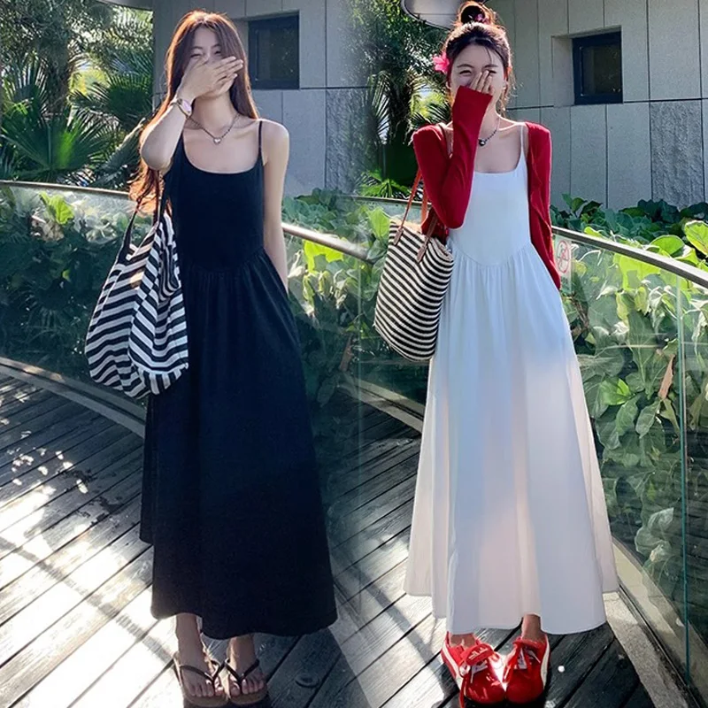 봄 여름 출산복 화이트 스트랩 드레스 레드 오픈 가디건 해변 휴가 투피스 세트 편안한 느낌 임산부 의류