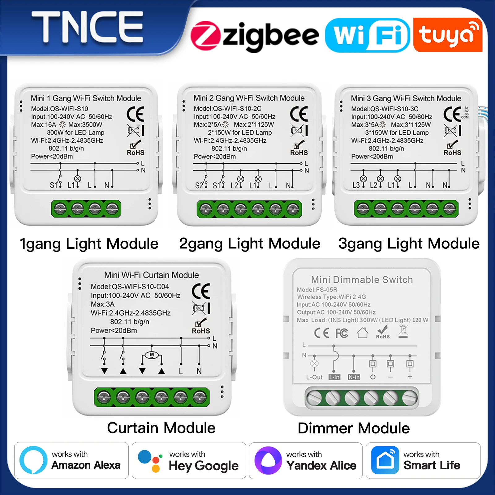 TNCE Tuya สวิทช์ผ้าม่าน Dimmer WIFI Zigbee, สมาร์ท DIY MINI โมดูล, ผ้าม่านลูกกลิ้งชัตเตอร์ Breaker, เสียง alexa google home 1