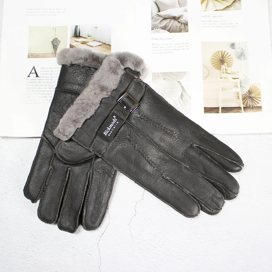 Sheepskin Fur Gloves Men Leather Thick Winter Warm Outdoor Wind and Cold Handmade Sewing Finger New Bickmods Brand