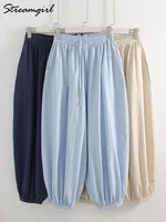 Pantalon ample en coton pour femme, style Aladdin, bleu marine, taille élastique, coupe lanterne, pantalon harem court 6