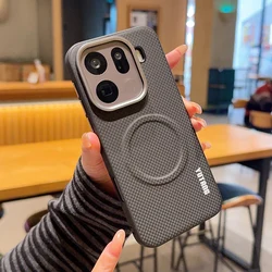 Magnetic Carbon Fiber Texture PU Leather Protective Soft Cover with Metal Lens Button - OPPO Find X9 (Color A)