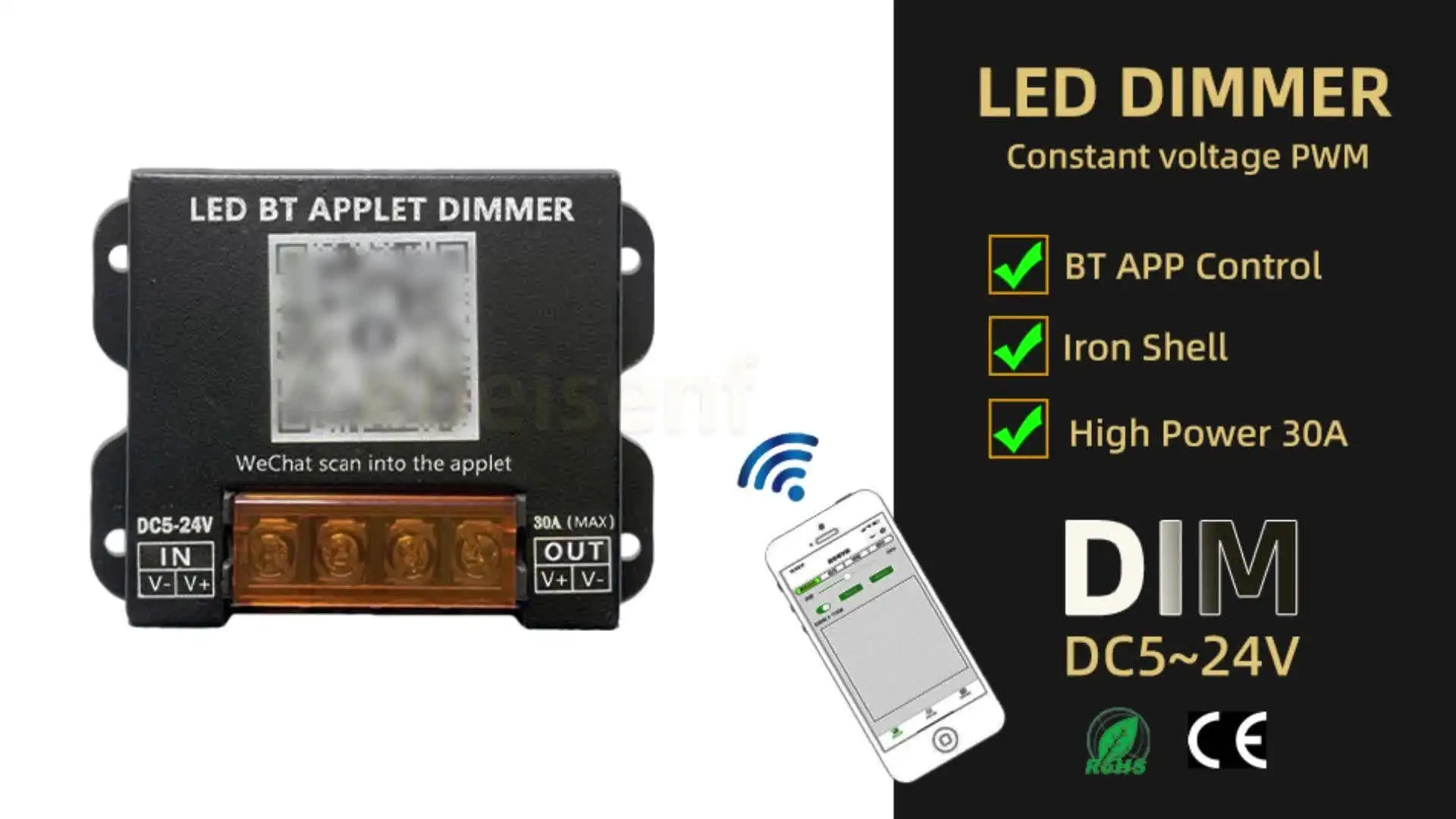 Bluetooth LED Music Controller DC5-24V 30A - Smart RGB Dimmer With Timer, App Control For 5050/3528 LED Strips