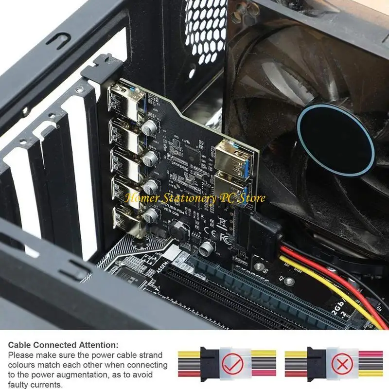 Y5LA 7 포트 USB PCIE 허브 PCI-E 확장 카드 어댑터 커넥터 확장기