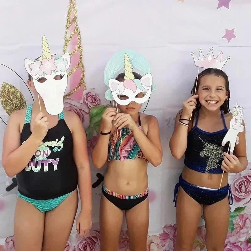 Rainbow Unicorn Glasses Masks Photo Booth Props Kit for Baby Shower 1st Birthday Wedding Party Decoration 29Pcs