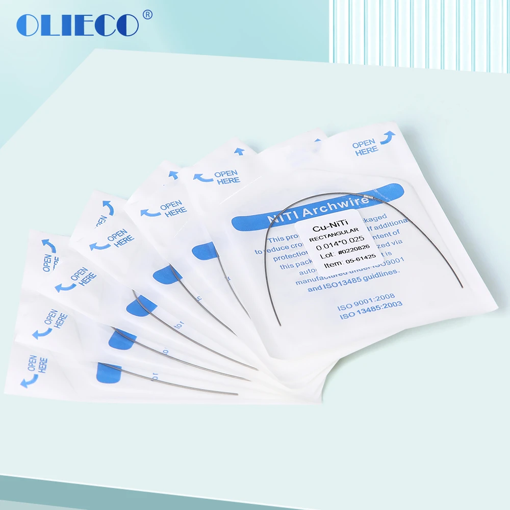 

OLIECO Dental Orthodontic Copper 35˚ Super Elastic Cu-NiTi Rectangular Archwire With Stops Preformed 10pcs Lab Ortho Arch Wire