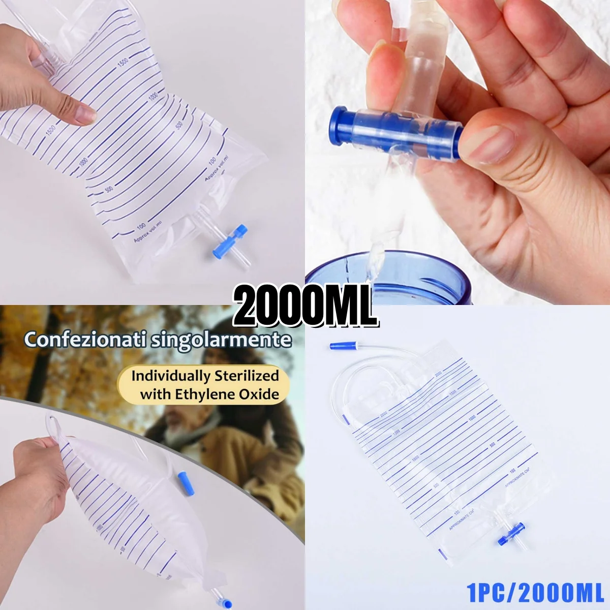 1Pcs Male Disposable Urine Bag Urine Collector Bag Drainage Cathether Urinal for Incontinence Bedridden Patients 750-2000ML