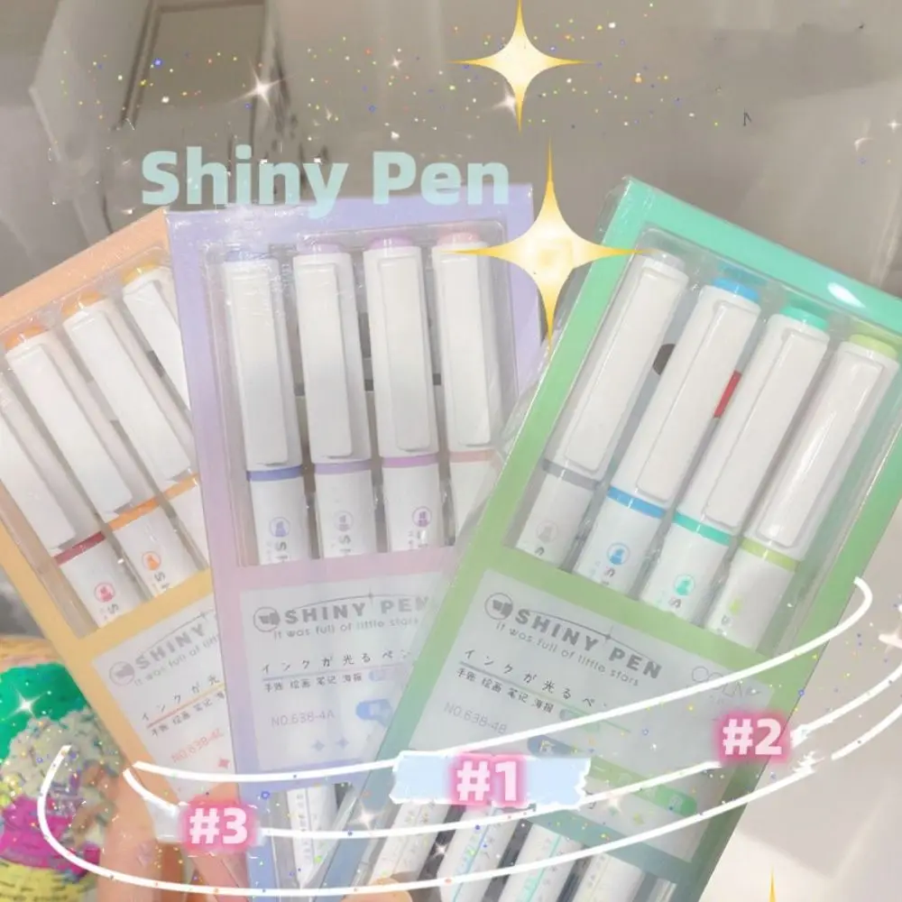 

4pcs Glitter Color Shiny Pens Set Glitter Color 1-4mm Bling Sparkling Highlighter Marker Drawing Painting Art School Stationery