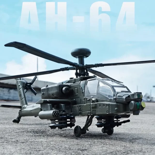 1:32 AH-64A Airplane Model Toy Car Alloy Body Rotatable Propeller Slide Sound Light Fighter Vehicle Models for Kid Birthday Gift 1