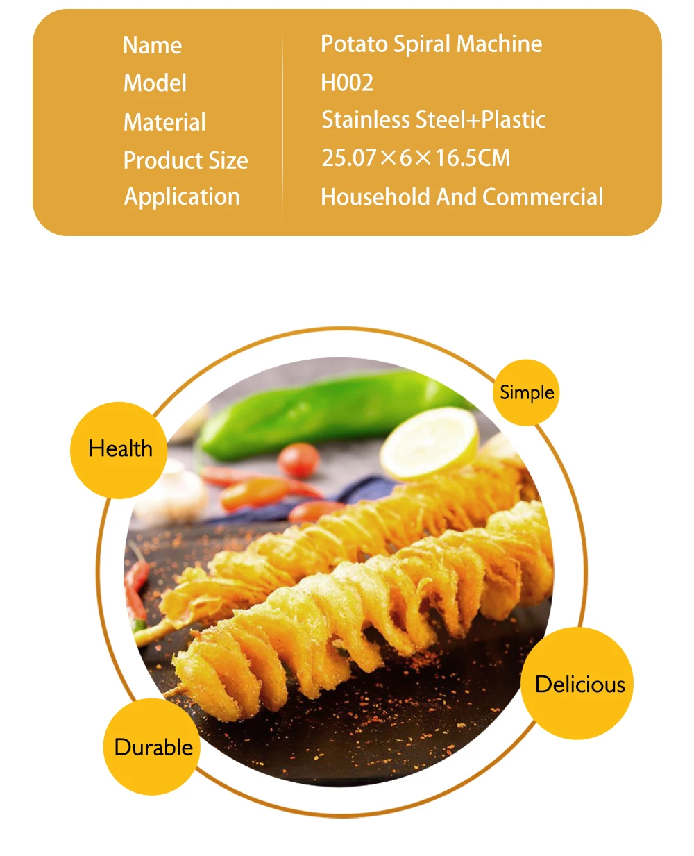 Description Picture 5 of itemITOP Twist Tornado Potato Cutter Manual Spiral Potato Slicer 3 Functions Food Processor Vegetable Curly Fries Twister Slicer