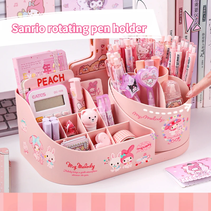 Pen Holder Stationery Storage Box Stationery Organizer Desktop Storage Kit For Kuromi Melody Kawaii Sticker
