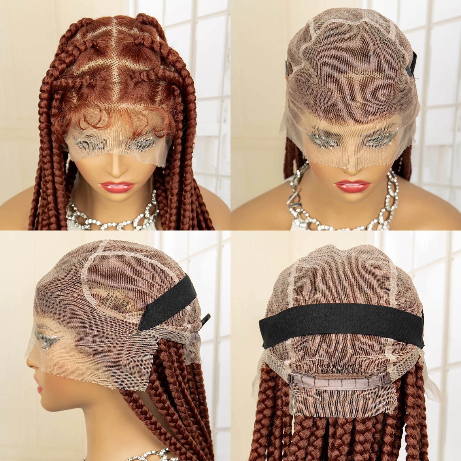 Synthetic Full Lace Big Knotless Box Braided Wigs for Women 36 Inches Lace Frontal Cornrow Braiding Wig with Baby Hair images - 6