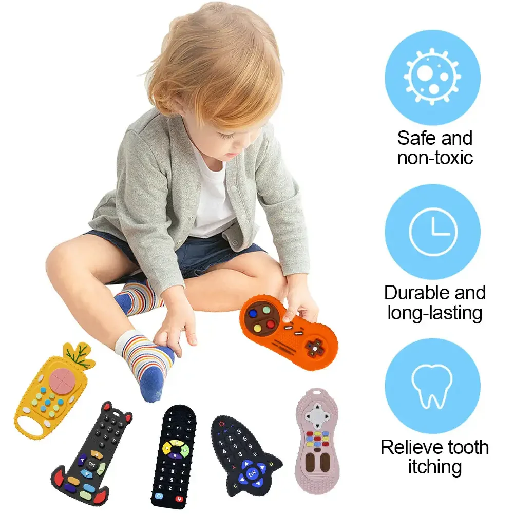 Baby Silicone Teether Toys Remote Control Shape Teether Rodent Gum Pain Relief Teething Toy Kids Sensory Educational Healthcare 2