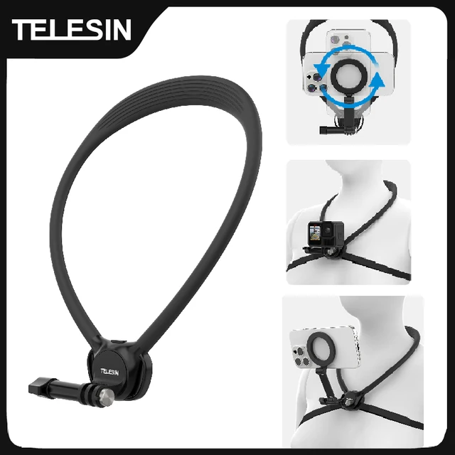 TELESIN téléphone caméra d'action 2 en 1 support de cou pour GoPro Insta360 DJI OSMO Action caméra d'action universelle accessoires de téléphone 1