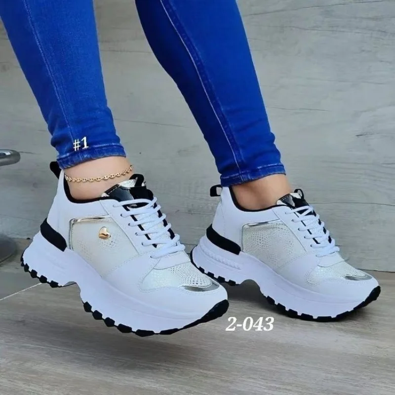 New Leather Wedge Breathable Stitching Tennis Sneakers 1