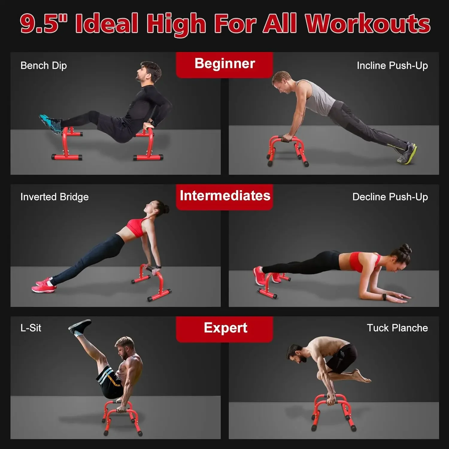 Dip Stand Station Adjustable Height Dip Station for Strength Training Heavy Duty Steel Parallel Push Up Stand