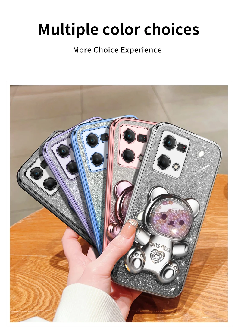 Coque de téléphone à paillettes Quicksand Bear pour Oppo 8T 4G 5G Reno 8 9 7 Pro Plus, support Reno9 Reno7 Reno8_voghion.com