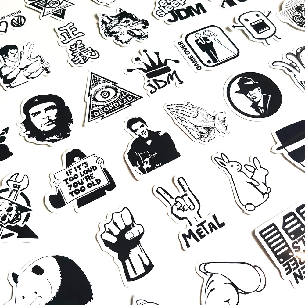 50pcs Black And White Rock Band Stickers Waterproof Cool Pegatina For  Skateboard Motorcycle Laptop Car Decal Toy For Children - Sticker -  AliExpress