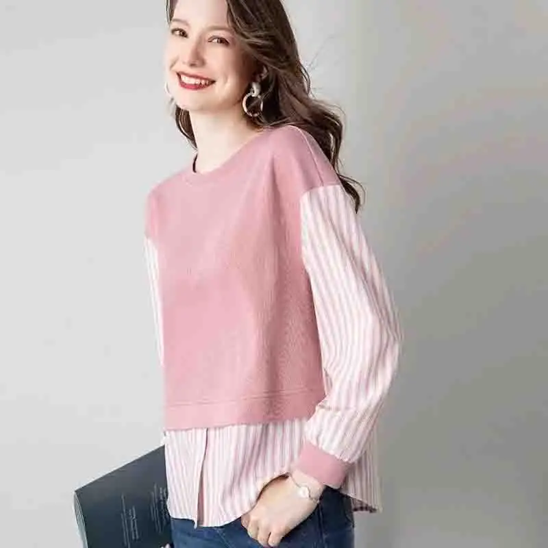 Женская толстовка с длинным рукавом, Свободный пуловер с круглым вырезом и капюшоном