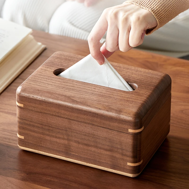

Nordic Style Black Walnut Tissue Box Living Room Dining Table Coffee Table Drawer Solid Wood Tissue Paper Drawer Wooden Box