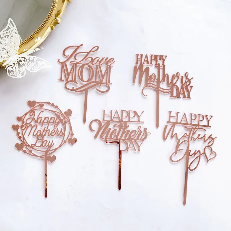 Party decorations birthday party supplies cake topper cake decorations cake toppers Happy Mothers Day Cake Topper Concise Gold Acrylic MOM Birthday Party Cake Toppers Dessert Decoration Mother's Day Gifts