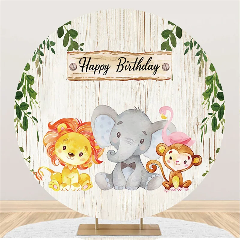 Custom Background Birthday Photozone Round Cartoon Forest Animals Children&s Decoration Wedding Party Backdrops Deco