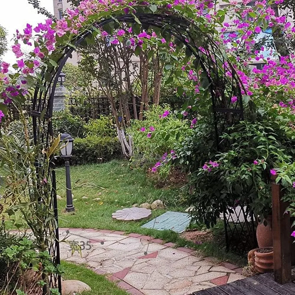 Heavy Duty Rose Arch Archway W= 7.5ft, 8.5ft, 9.2ft, 10.5ft,11.8ft, Steel Frame Garden Arbor with Detachable Base High Wide Stee