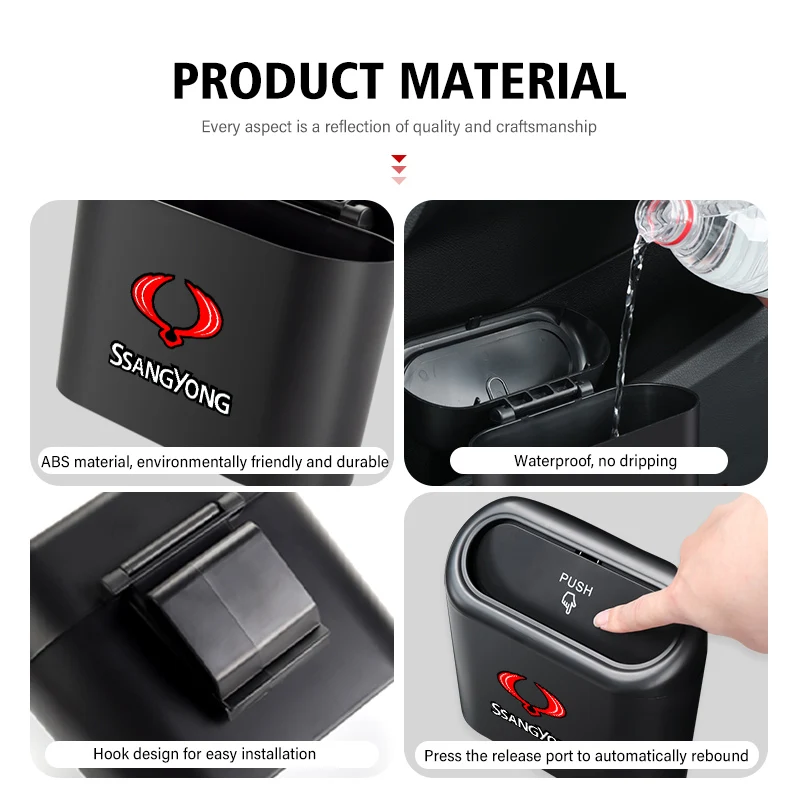 Hanging Car Trash Can Garbage Dust Case Storage Pressing Bin For SsangYong Actyon Sport Korando Rexton Kyron Rodius Tivoli Musso