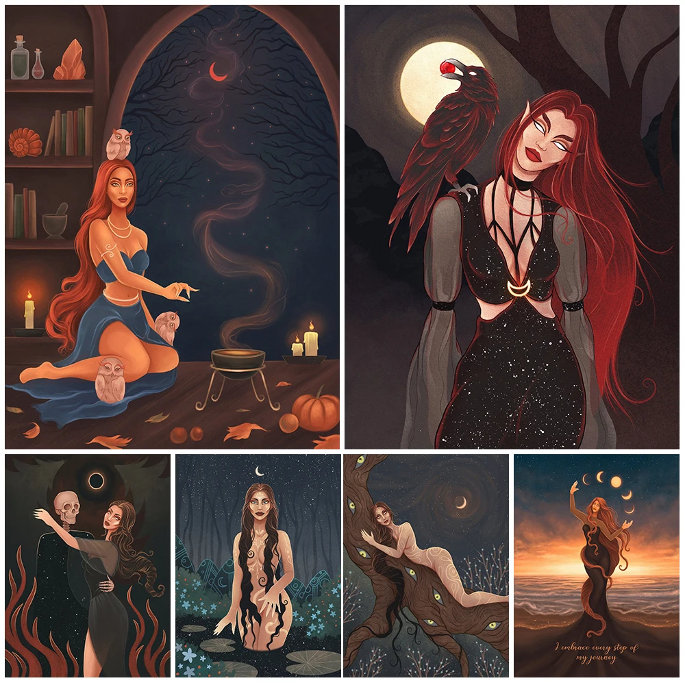 

Mystical Awakening Feminine Witchy Vintage Wall Art Canvas Painting Wiccan Altar Art Poster And Print Home Decoration Unframed