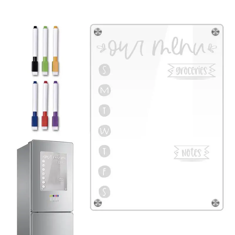 Weekly Planner Magnetic for Fridge Dry Erase Board with 6 Markers Memo Board Reusable Fridge Notepad Meal