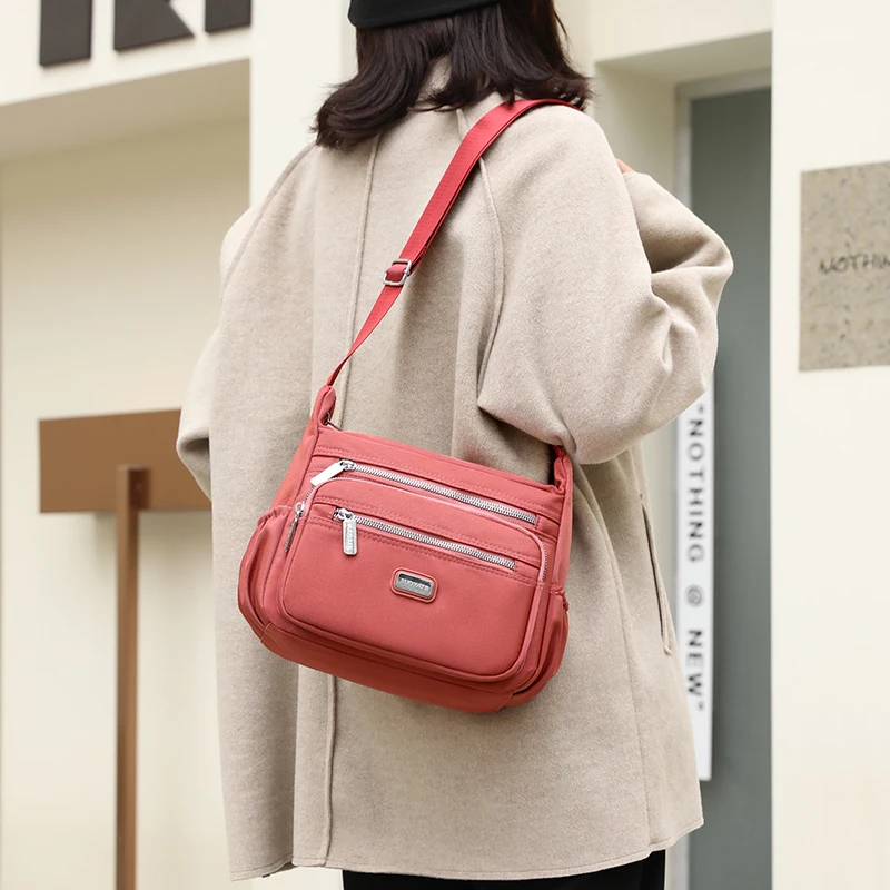 Women's Waterproof Nylon Fashion Messenger Bags Multi Layer Large Capacity Middle-aged Women's Bags Casual Simple Shoulder Bags