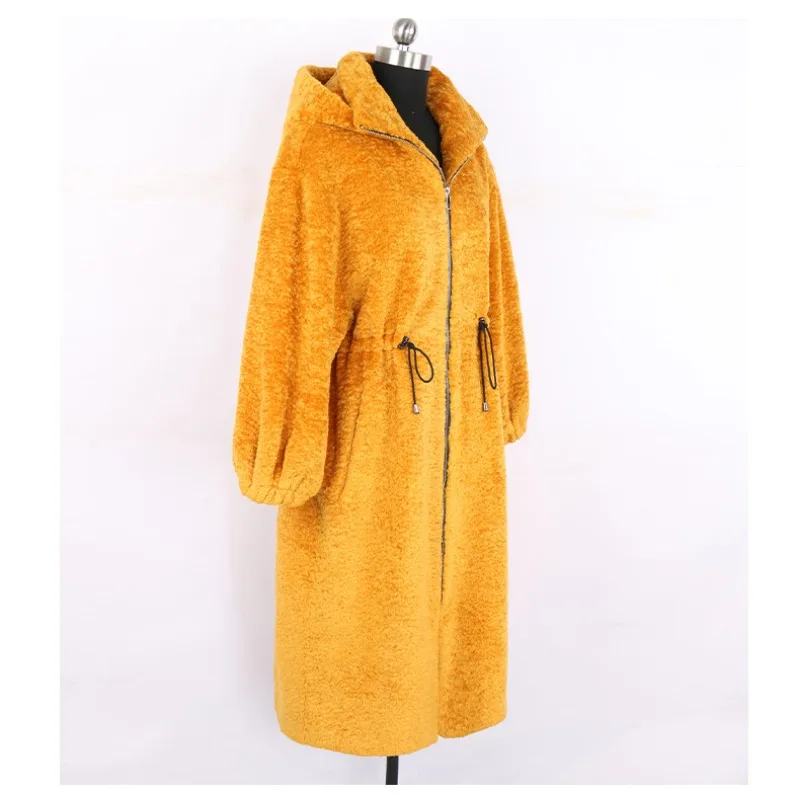 Winter New Women Faux Fur Coat Long Thickened Warm Outwear Soft Oversized Stand Collar Drawstring Hooded Zip Up Fashion Jackets
