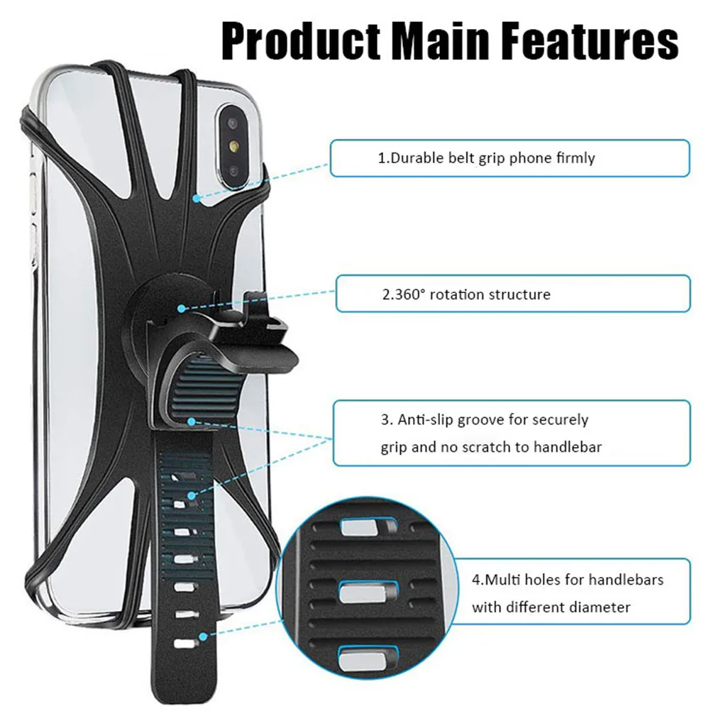 Bike Phone Holder Silicone Strap Holder Universal Bicyle Phone Holder Anti-Slip Elastic Silicone Mobile Phone Shockproof Bike Accessories bike phone holder